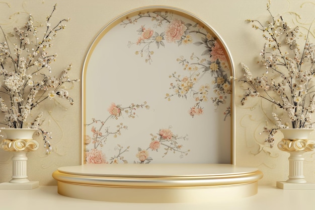 White Shelf With Flowers and Vases