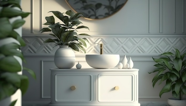 植物と白いシェルお祝いのはがきとポスター AI の装飾用の美しいミニマルなプリント