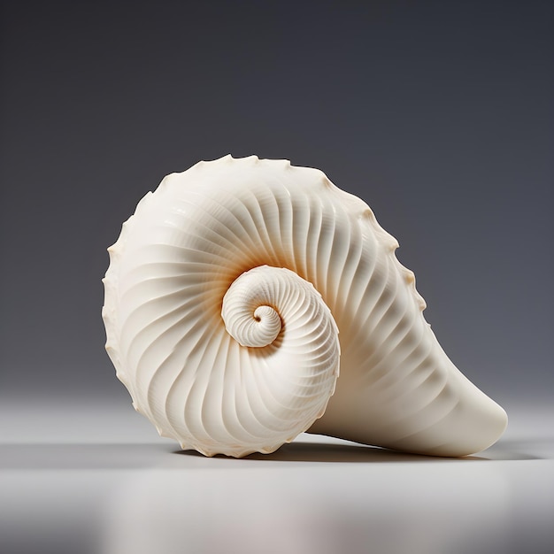 A white shell with a spiral design on it