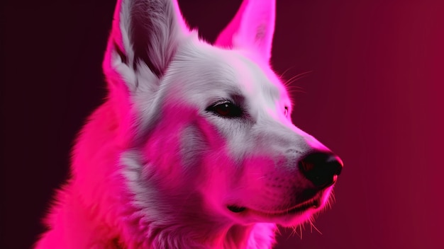 White Shepherd isolated over studio background in neon light