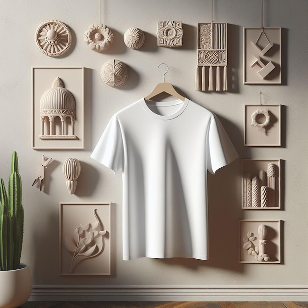 White shirt hanging on Decorated wall for Mockup