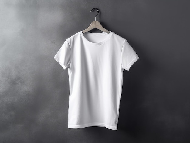 A white shirt hanging on a hanger with the word " t " on it