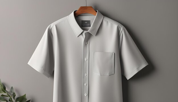 a white shirt with a brown collar and a white shirt hanging on a hanger