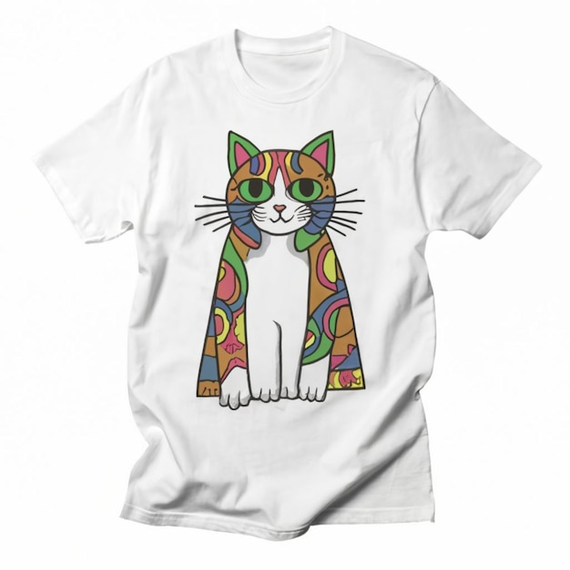 a white shirt with a cat on it that has a picture of a cat on it