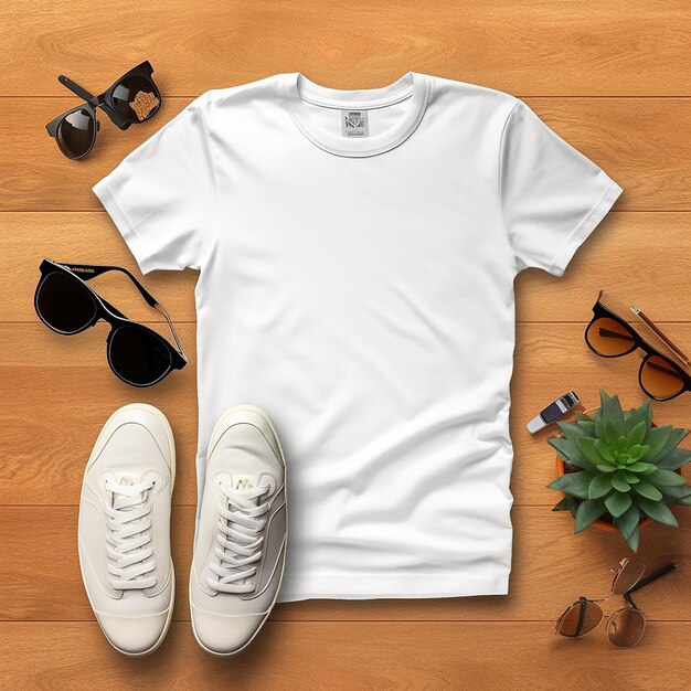 a white shirt with sunglasses and a white shirt on it