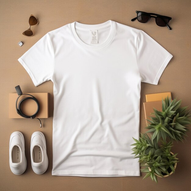 A white shirt with a white shirt and sunglasses on it