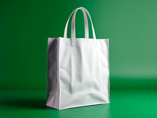 White shopping bag on a green background mock up Generative AI