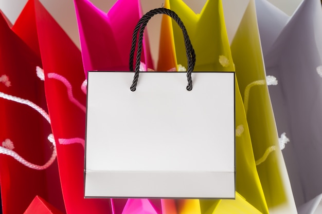 Photo white shopping bag one color shopping bag and copy space for plain text or product