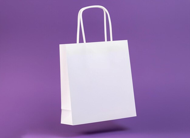 White shopping bag on purple background