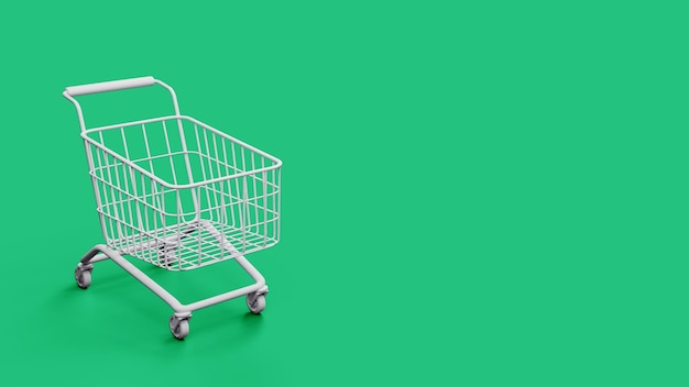 White shopping cart on color background ecommerce business concept 3D rendering