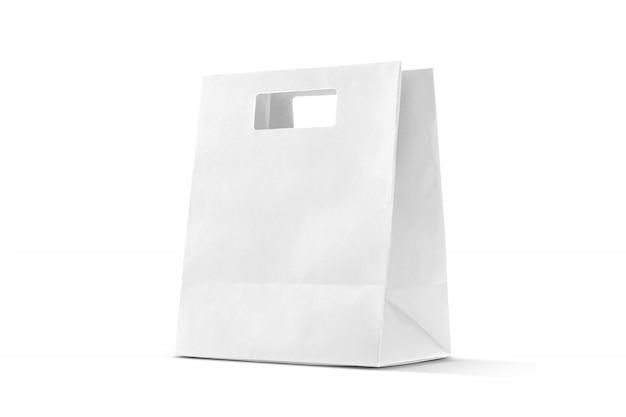 White shopping paper bag isolated on white background