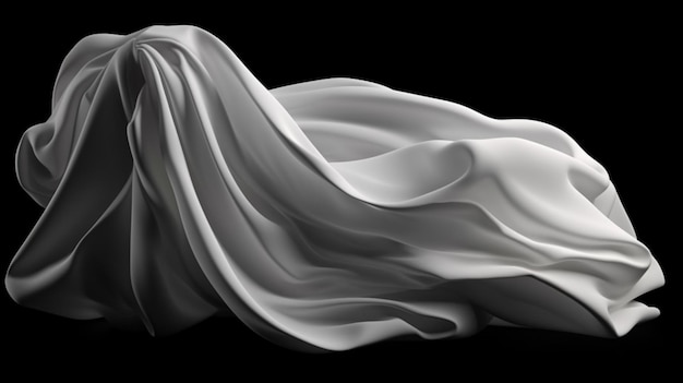 A white silk fabric with a black background.