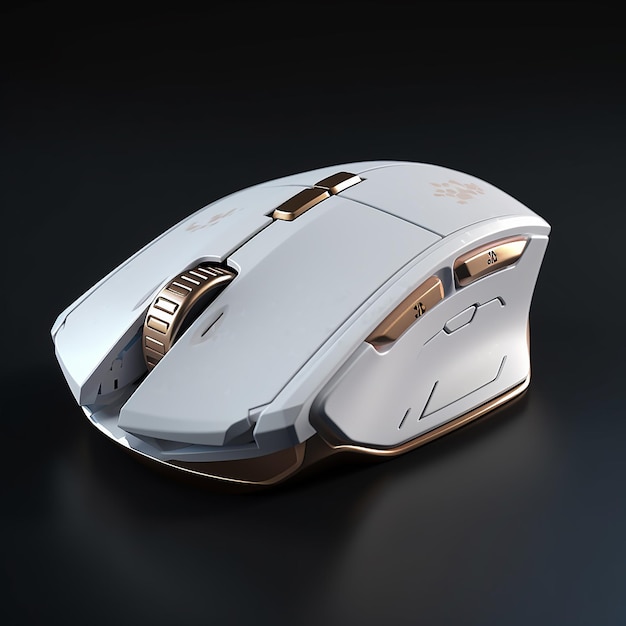 a white and silver computer mouse with a black background.