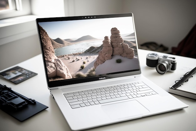 Бело-серебристый ноутбук с экраном