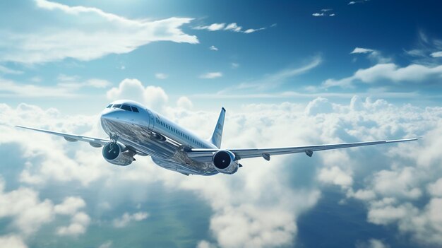 white silver plane flies through the clouds