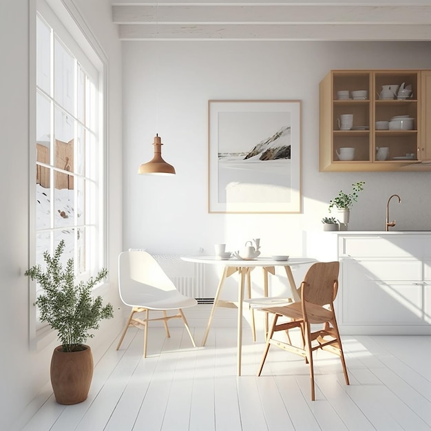 木製家具の家とアパートのインテリア デザインと白のシンプルなインテリア