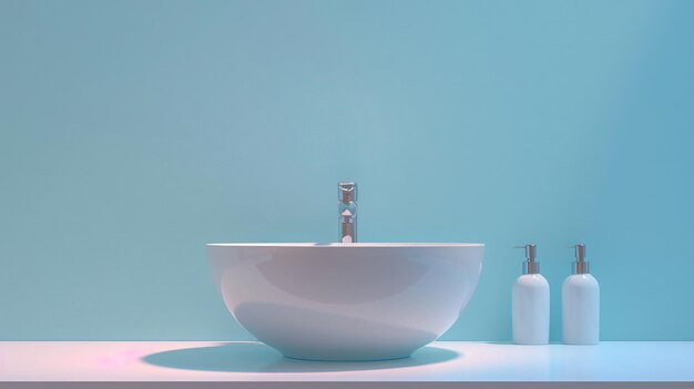 Photo a white sink with a blue background and a white faucet