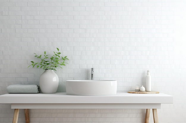 a white sink with a plant in it