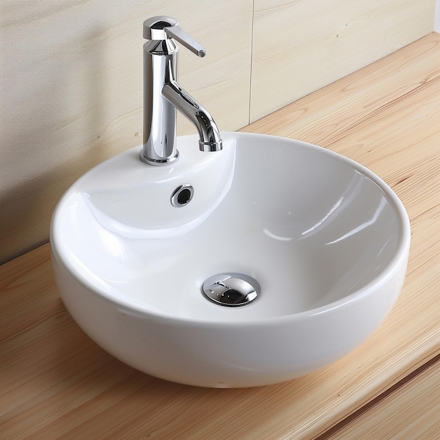 a white sink with a silver faucet and a white sink