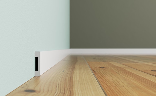 White skirting board in the interior 3D rendering of a part of the interior