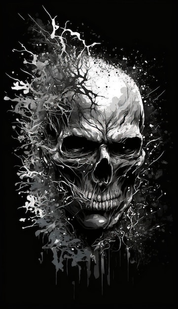 white skull on a black background