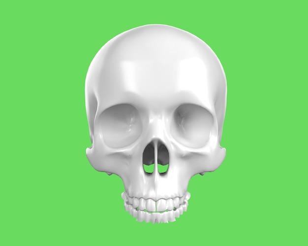 A white skull with a green background with a green background.