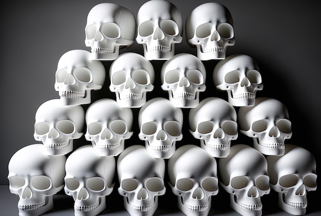 Photo white skulls arranged in straight lines