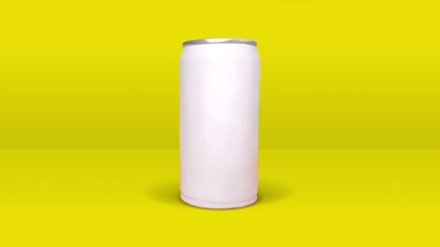 White sleek cans isolated on yellow color background suitable for drinks packaging mock up