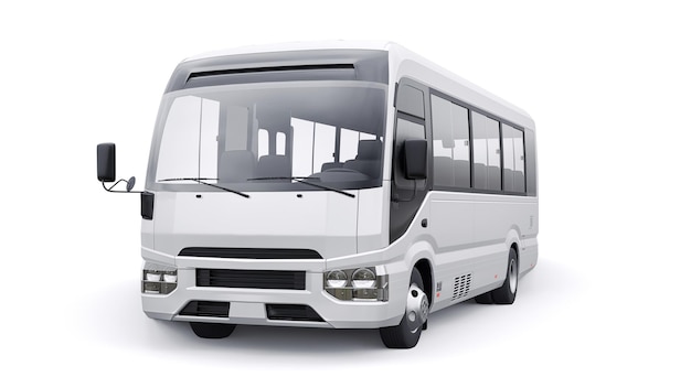 Фото Белый маленький автобус для городских и пригородных поездок автомобиль 3d иллюстрация