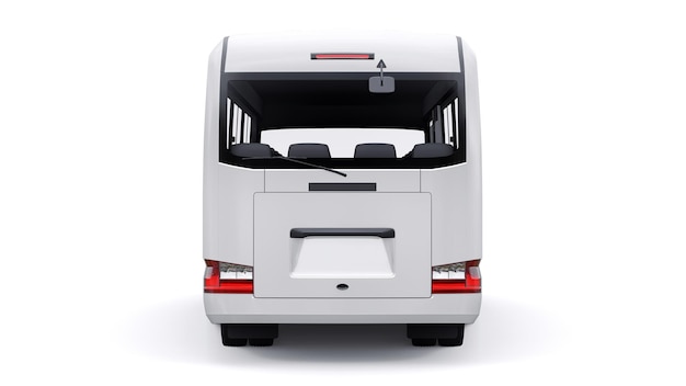 White Small bus for urban and suburban for travel Car with empty body for design 3d illustration