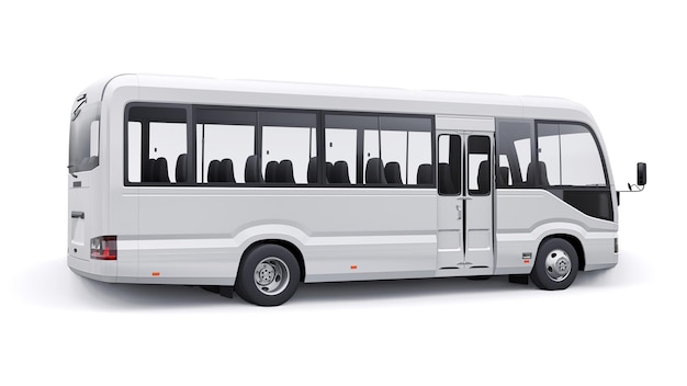 디자인 및 광고 3d 그림을 위한 빈 몸이 있는 여행용 자동차를 위한 도시 및 교외용 흰색 소형 버스