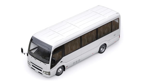 Белый небольшой автобус для городских и пригородных поездок Автомобиль с пустым кузовом для дизайна и рекламы
