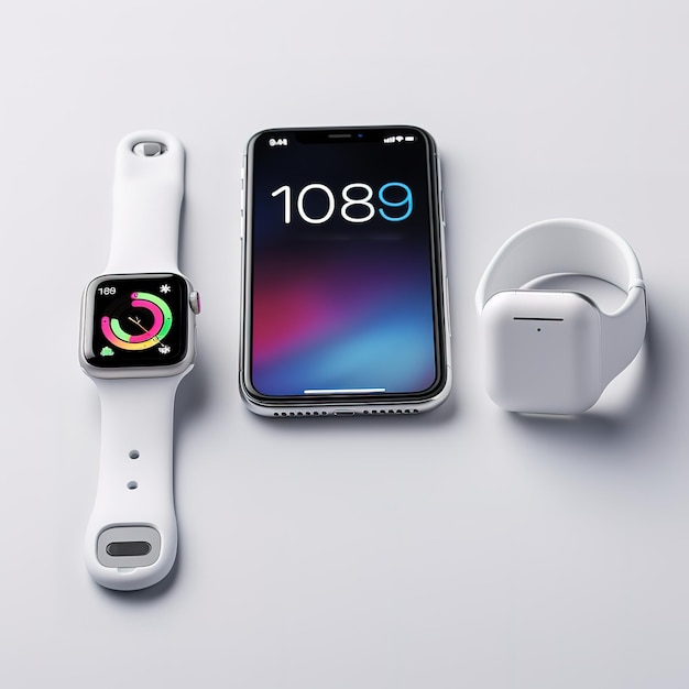 Photo white smart watch and white smart phone