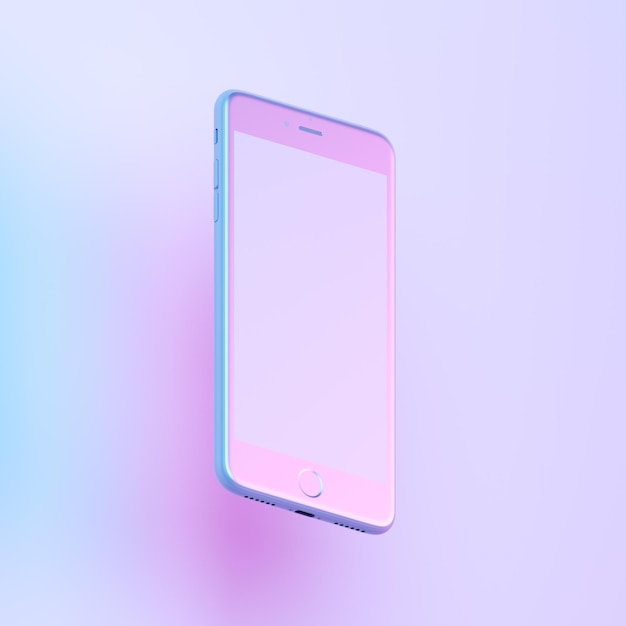 White Smartphone with colorful ultraviolet holographic neon lights 3d render illustration