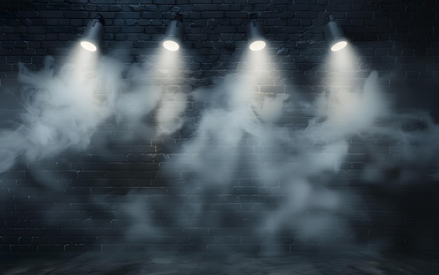 Photo white smoke on black brick wall background 3d rendering mock up