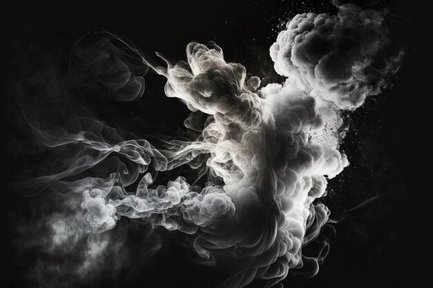 White smoke clouds in an abstract background are chaotically blending against a black background