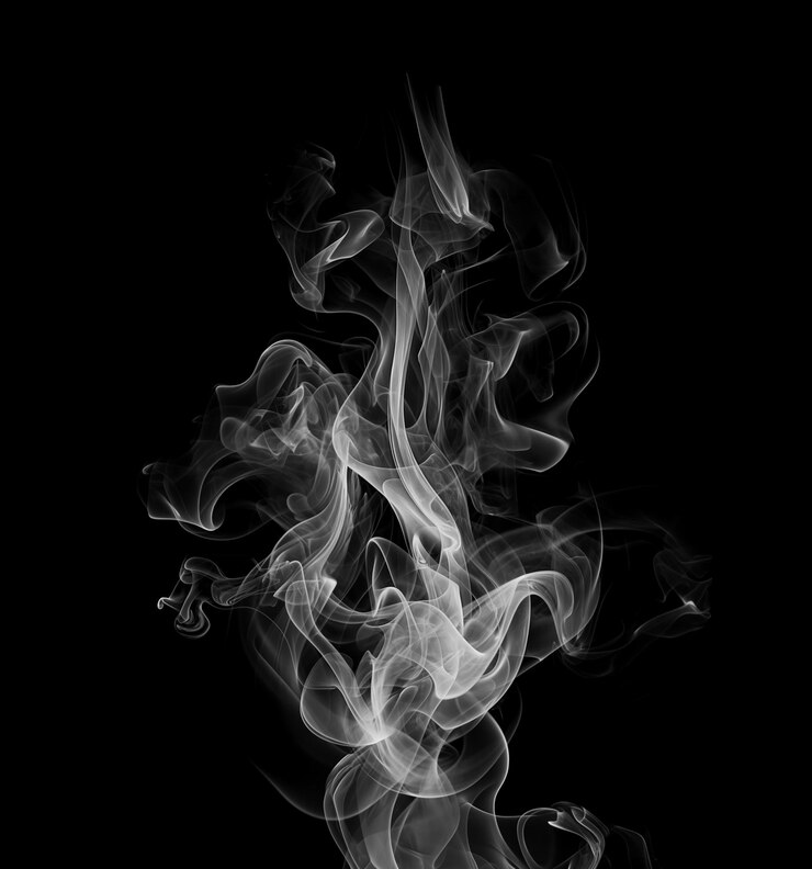 Photo white smoke curls on black background