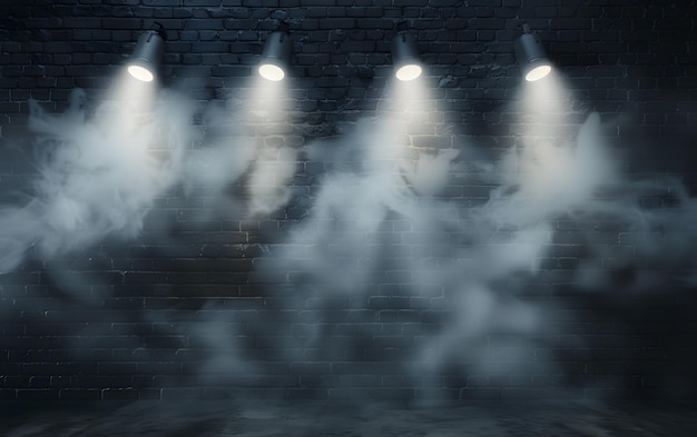 写真 黒いレンガの壁の背景に白い煙 3dレンダリングモックアップ