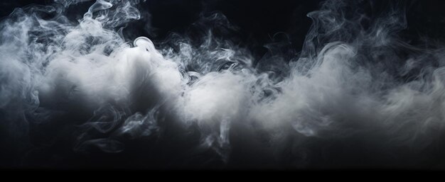 White smoke or steam of dry ice flowing on a dark background