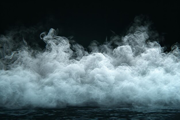 White smoke or vapor cloud on a dark background Dry ice smoke Chemical reaction Magic trick