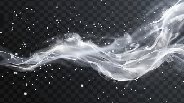 Photo white smoky flow streams with haze spray whirls freezing fog realistic 3d modern illustration of wind blowing effect mist smoke and blizzard trails