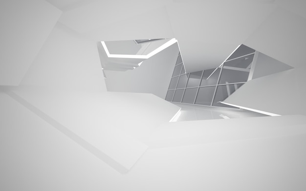 白い滑らかな抽象的な建築の背景。 3D イラストとレンダリング