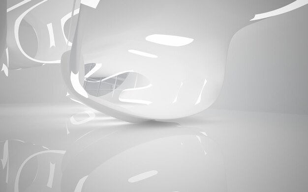 Белый гладкий абстрактный архитектурный фон. 3D-иллюстрация и рендеринг