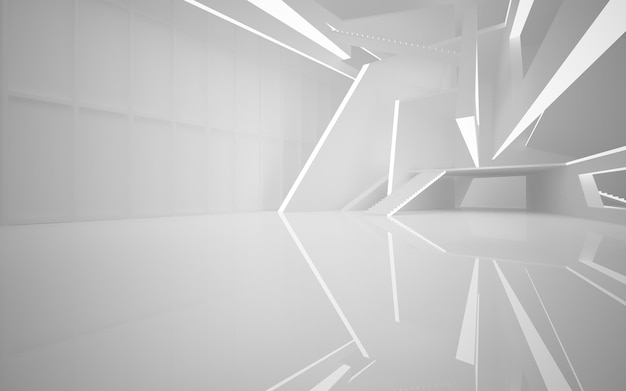 Белый гладкий абстрактный архитектурный фон Ночной вид с подсветкой 3D иллюстрация