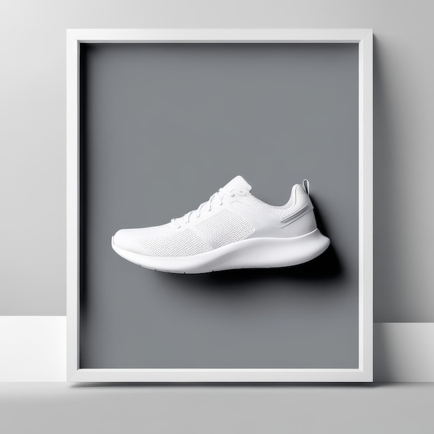 white sneakers on a grey wall background 3D render white sneakers on a grey wall background