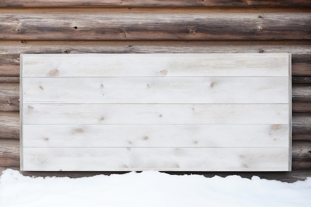 White snow covered empty Christmas wooden sign on white background