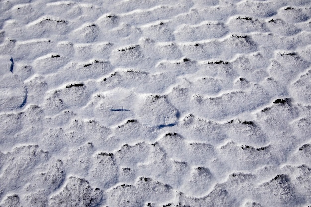 写真 寒くて晴れた冬の日に白い雪の吹きだまりをクローズアップ