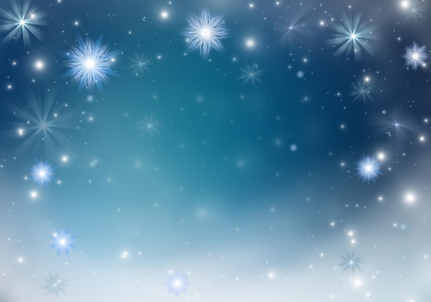 White snowflakes on a blue Christmas background. Copy space.