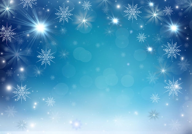 写真 青いクリスマスの背景に白い雪。スペースをコピーします。