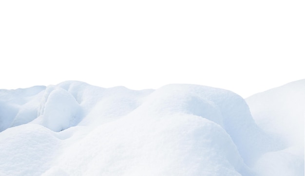 Photo white snowy field with hills and smooth snow surface isolated on white background